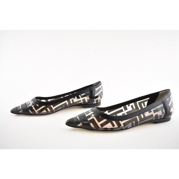 Fendi Black PVC Colibri Clear Leather FF Logo Pointed Ballerina Ballet Flat 35.5 - Picture 4 of 7